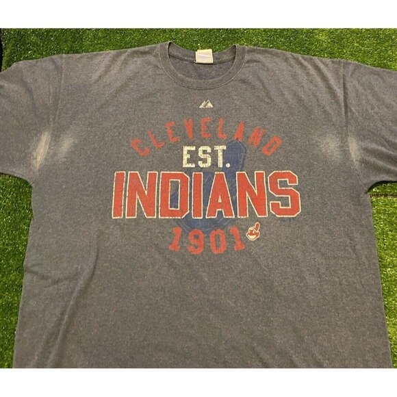 Cleveland Indians shirt mens extra large Chief Wahoo Majestic Y2K gray retro - Picture 4 of 11